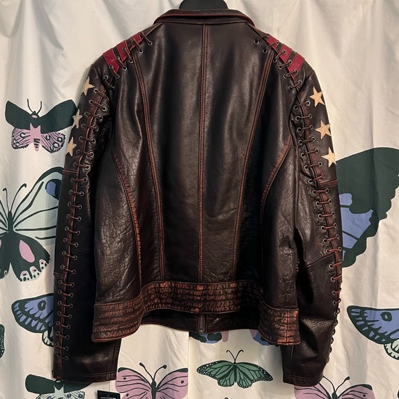 Black Rivet Dark Brown Jacket with Red and White Stars - Picture 2 of 11
